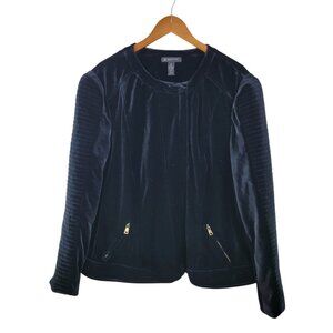 INC Velvet Moto Jacket Plus Size 3X Velour Black Biker Ribbed Embroidered Sleeve